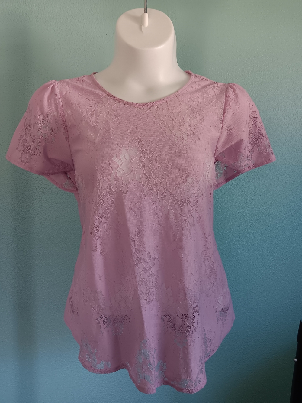Torrid  1x Women's Lace Overlay Short Sleeve Top - Purple